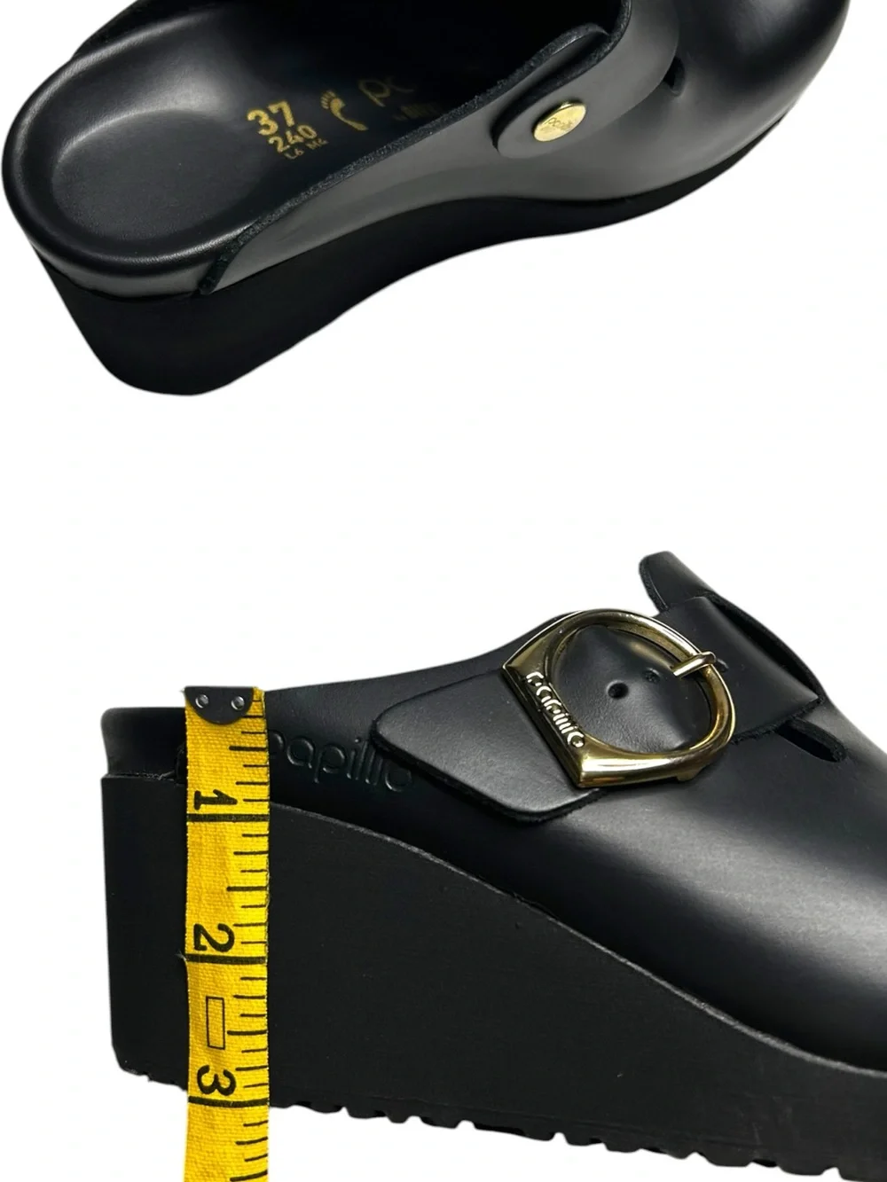 Birkenstock Fanny Ring Buckle Black Leather Platform Clogs EU 37 Medium / Narrow - Picture 5 of 12